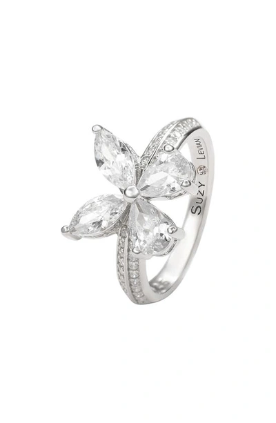 Suzy Levian Sterling Silver & Cz White Butterfly Ring