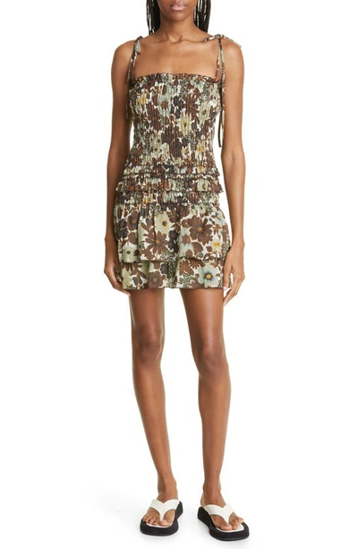 Sir Constantine Floral-print Smocked Ramie Mini Dress In Constantine Print