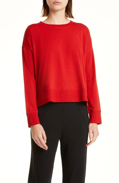 Eileen Fisher Crewneck High-low Sweatshirt In Cinnabar