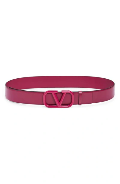 Valentino Garavani Vlogo Leather Belt In Rose Violet