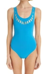 Alaïa Cutout Seamless One-piece Swimsuit In Azur