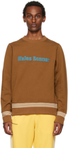 Wales Bonner Embroidered-logo Crew Neck Sweatshirt In Brown