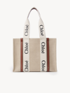 Chloé Woody Linen Tote Bag In Multicolore