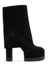 Casadei Ribbed-panel Suede Boots In Nero