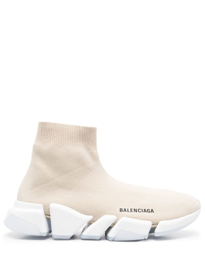 Balenciaga Speed 2.0 Logo Knit Sock Sneakers In Neutrals