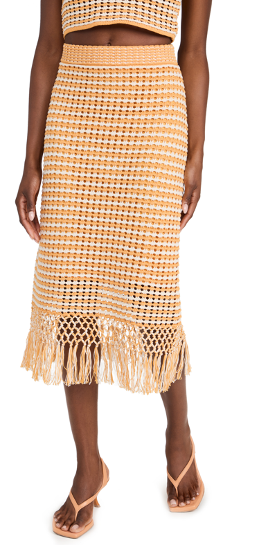 Derek Lam 10 Crosby Emerie Crochet Stripe Fringe Midi Skirt In Yellow