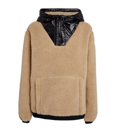 Moncler Glossed-shell And Faux Shearling Hoodie In Beige