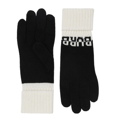 Burberry Cashmere Logo Gloves In Black/white