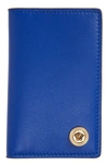 Versace First Line Biggie Medusa Coin Folding Card Case In Royal Blue/ Versace Gold