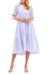 English Factory Gingham Tiered Midi Dress In Lavender