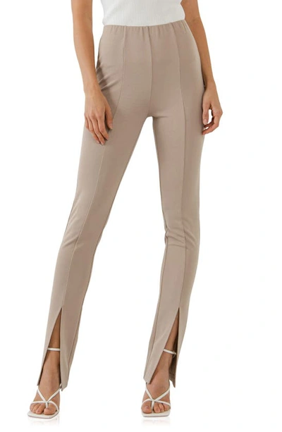 Grey Lab Front Slit Flared Pants In Taupe