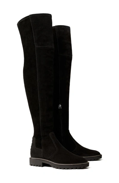 Tory Burch Miller Suede Lug Sole Over-the-knee Boot In Perfect Black/perfect Black