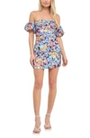 Endless Rose Off The Shoulder Floral Puff Sleeve Minidress In Multi
