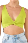 Endless Rose Twisted Ribbed Bralette Top In Celery