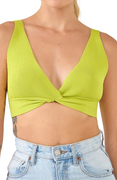 Endless Rose Twisted Ribbed Bralette Top In Celery
