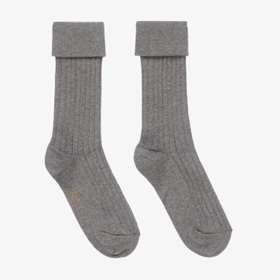 Bonpoint Kids' Girls Grey Ribbed Cotton Socks