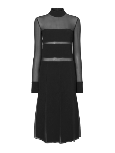 Proenza Schouler Textured Viscose Chiffon Midi Dress In Black