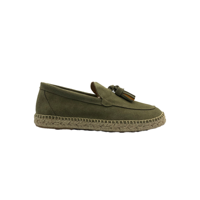 Abarca Split Leather Tassel Loafers/khaki In Green