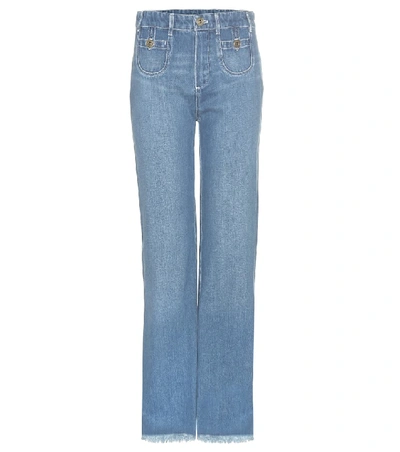 Chloé Frayed Hem Cotton Jeans In Blue