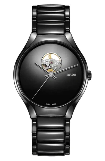 Rado True Secret Ceramic Bracelet Watch, 40mm In Black