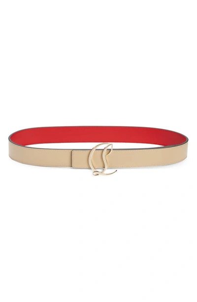 Christian Louboutin Logo Buckle Leather Belt In Atlas/ Gold