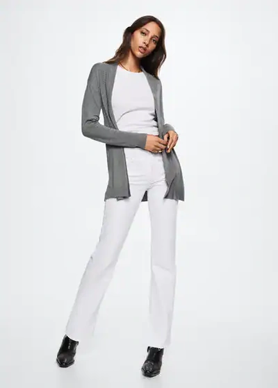 Mango Fine-knit Cardigan Medium Heather Grey