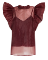 Simkhai Corina Flutter Sleeve Organza Top In Red-drk