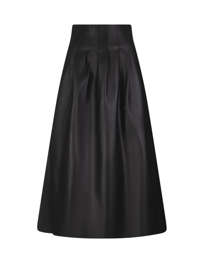 Chloé Pleated Detail Flared Leather Midi Skirt In Black