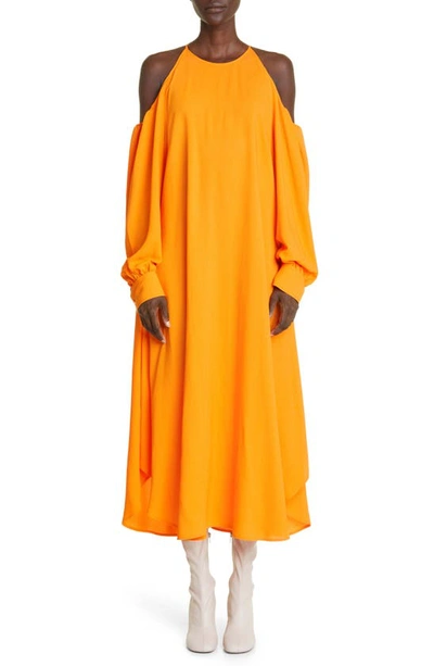 Stella Mccartney Cold Shoulder Long Sleeve Midi Dress In Bright Orange