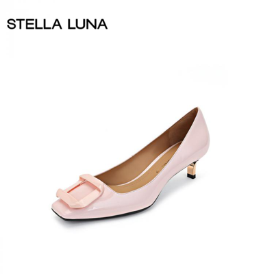 Stella Luna 女鞋春夏露娜牛皮单鞋浅口方头中跟小猫跟通勤小皮鞋 In Pink