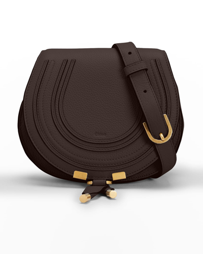 Chloé Marcie Mini Whipstitch Saddle Crossbody Bag In Bold Brown