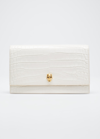 Alexander Mcqueen Skull Croc Embossed Leather Shoulder Bag In 9006 Deep Ivory