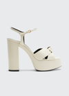 Saint Laurent Bianca Knotted Ankle-strap Platform Sandals In Lthr Perle