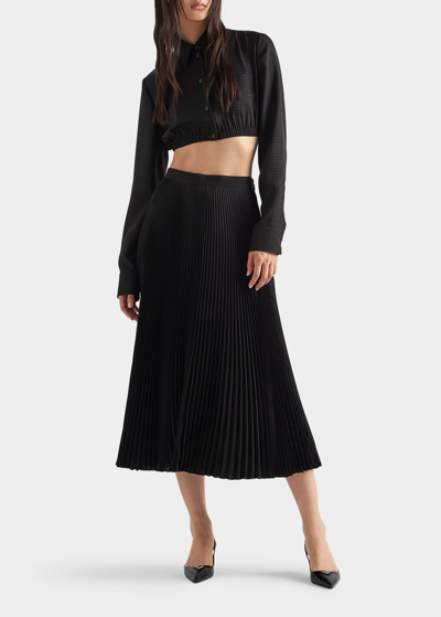 Prada Crepe De Chine Pleated Midi Skirt In F0002 Nero