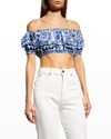 Dolce & Gabbana Printed Light Cotton Poplin Crop Top In Naturalwhi