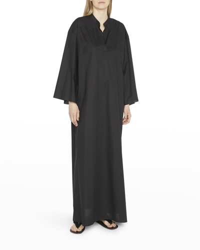 The Row Meelo Plunging Silk Gown In Black