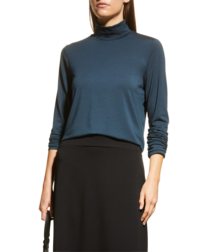 Eileen Fisher Turtleneck Jersey Knit Top In Deep Adriatic