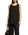 Eileen Fisher Crepe Scoop-neck Side-slit Tunic In Black