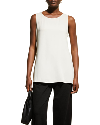 Eileen Fisher Crepe Scoop-neck Side-slit Tunic In Bone