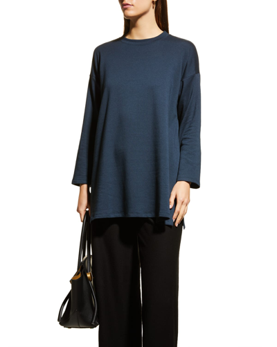 Eileen Fisher Drop-shoulder Crewneck Terry Tunic In Deep Adriatic