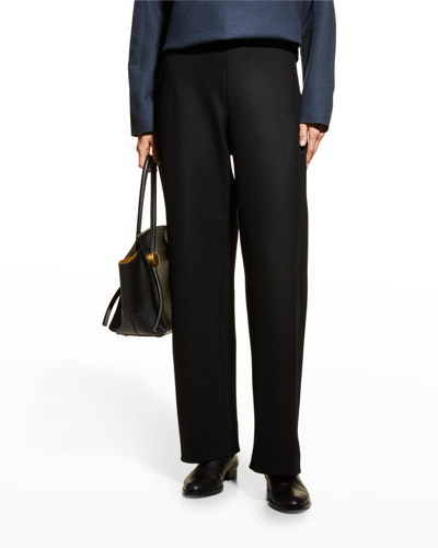 Eileen Fisher Knit High-rise Straight-leg Pants In Black