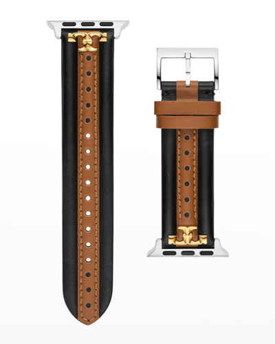 Tory Burch The Kira Black & Luggage Leather Strap For Apple Watch 38mm/40mm/41mm In Multi-color