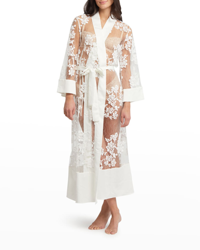 Rya Collection Charming Sheer Embroidered Lace Robe In Ivory