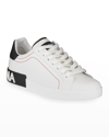 Dolce & Gabbana Men's Portofino Two-tone Leather Sneakers In White/black