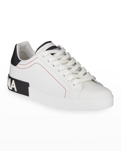 Dolce & Gabbana Men's Portofino Two-tone Leather Trainers In White/black