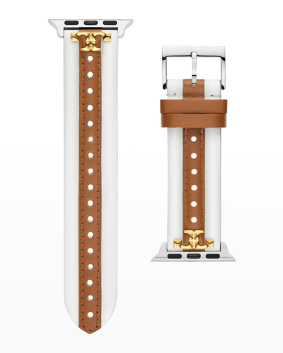 Tory Burch The Kira White & Luggage Leather Strap For Apple Watch 38mm/40mm/41mm In Multi-color