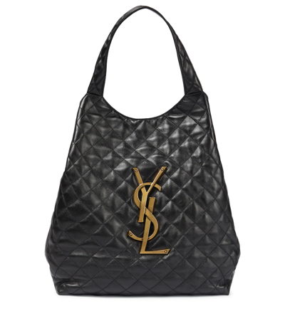 Saint Laurent Icare Maxi Quilted Leather Shopper In Nero
