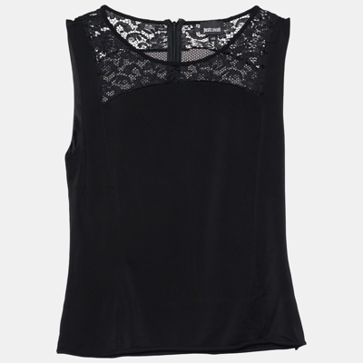 Pre-owned Just Cavalli Black Jersey Lace Trim Sleeveless Top L