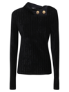 Balmain Pullover In Black Viscose And Cotton Velvet In Pa Noir
