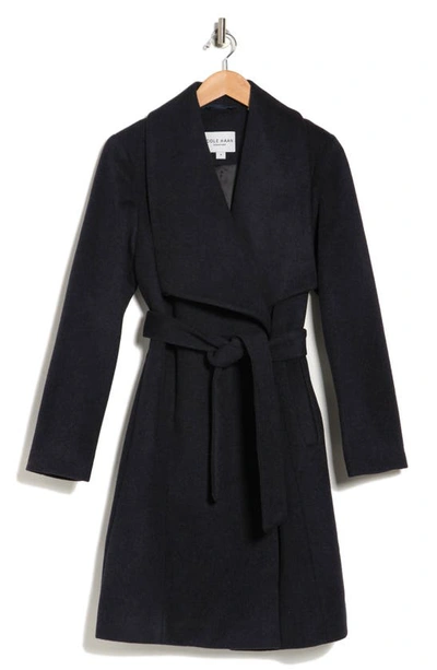Cole Haan Signature Slick Wool Blend Wrap Coat In Charcoal